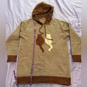 Women sweater Brown and Cream Striped Cat Hoodie